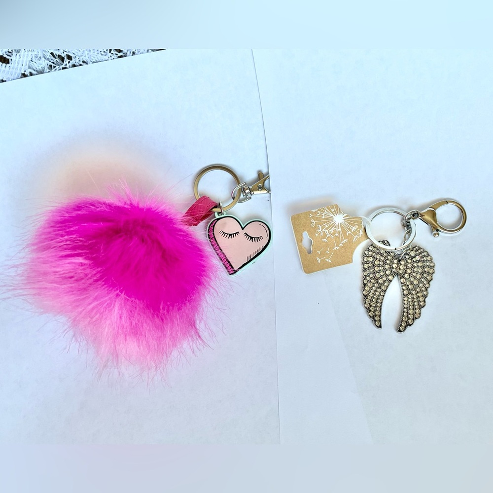 Charm/keychains (2-new) pink:blue/crystal silver tone - accessories - purse
